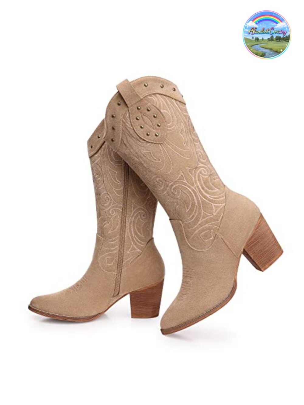 Women's Western Cowboy Boots Faux Suede Mid Calf Chunky Block Heel